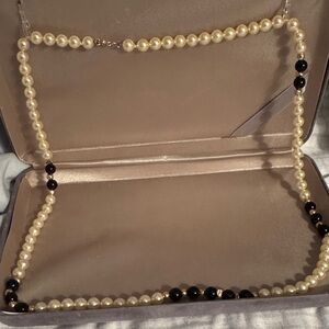 Elegant Pearl,  Black and Gold Filled Beaded Necklace